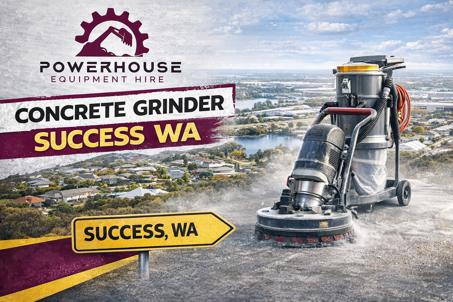 Concrete grinder hire in Success WA by PowerHouse Equipment Hire for floor preparation, tile glue removal and epoxy flooring