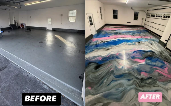 Garage floor grinding before and after concrete surface preparation Perth