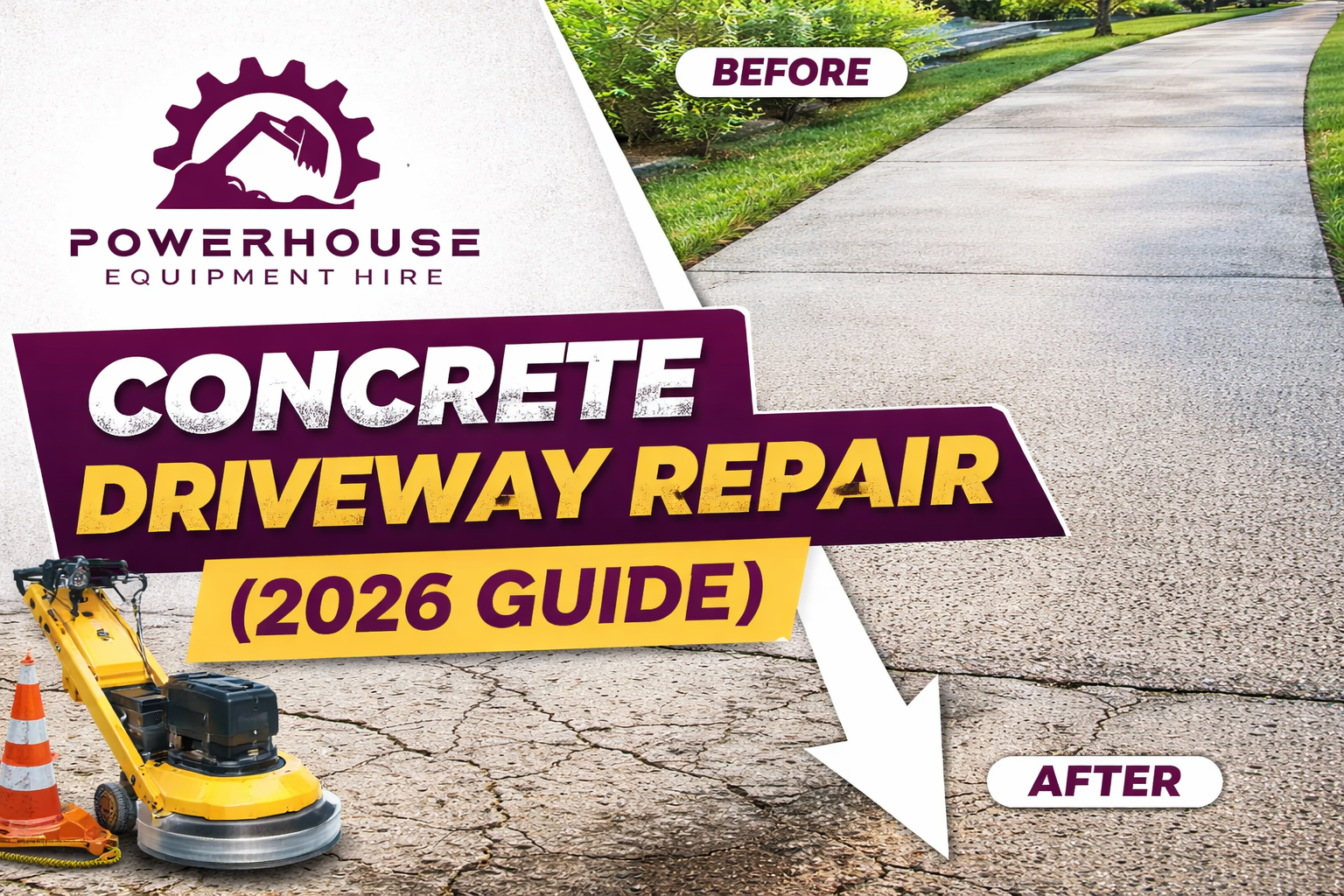 Concrete driveway repair Perth before and after with grinding machine 2026 guide